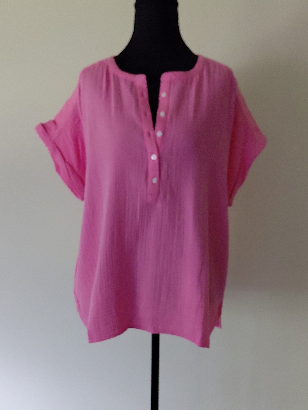 Caslon Pink Button-Up Short Sleeve Tunic